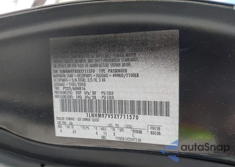 1999 Lincoln Continental из США, поврежденный, VIN 1LNHM97V5XY711570